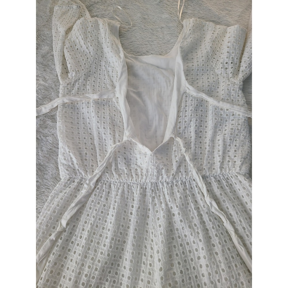 Lilka Anthropologie White Eyelet Romper Open Back Tie 3/4 Sleeve Medium - Picture 6 of 9
